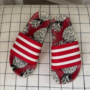 adidas x Farm Red and White Pineapple Print Adilette Slides